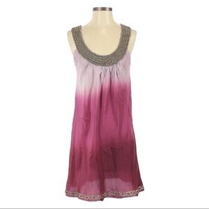 Debbie Katz South Beach 100% Silk Ombré Beaded Shift Dress Purple Pink Small